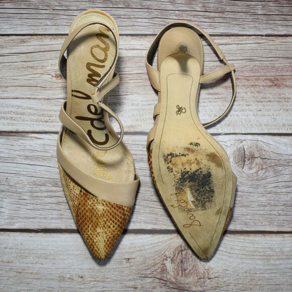 SAM EDELMAN Women's Tan Sling Back Animal Print Sandals Size 6 - Picture 3 of 6